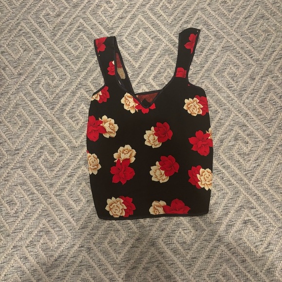 Petra Fashions Black Tank Top with Red and Cream Floral Design - Picture 1 of 3